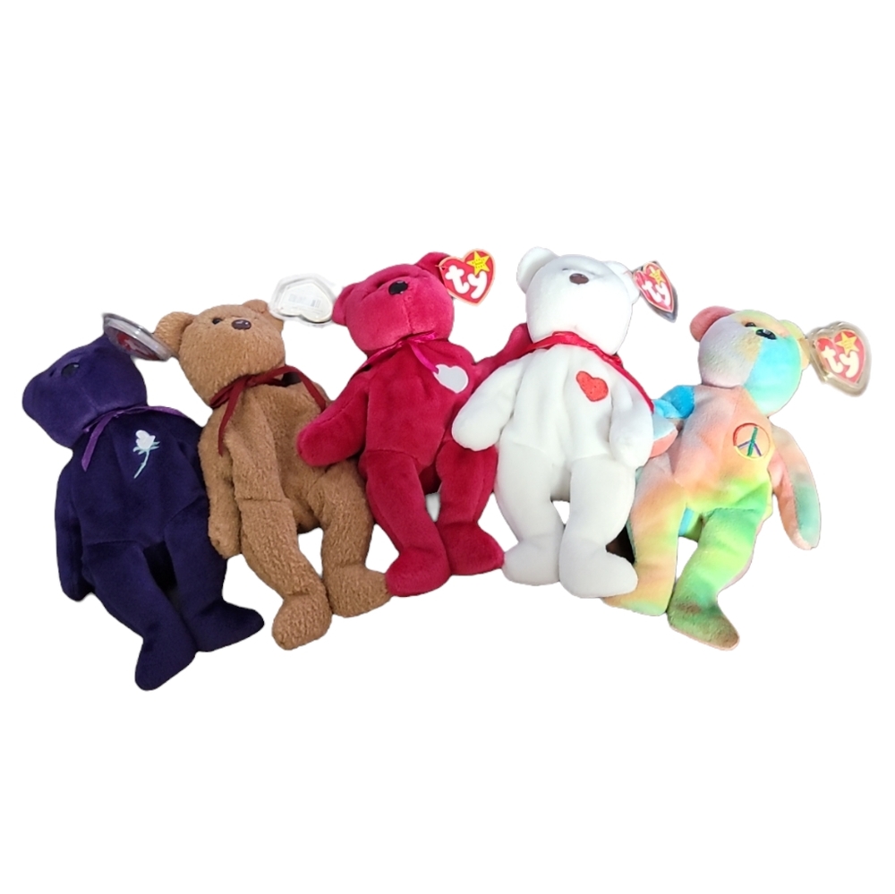 TY beanie babies Rare princess peace valenTINA valenTINO and curly ty heart tag